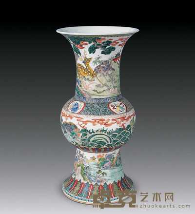 清 粉彩海兽花觚 高41cm